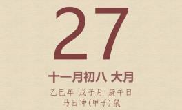 今日老黄历(2025年12月27日)：黄历宜忌、财神方位、特吉生肖、打麻将财位